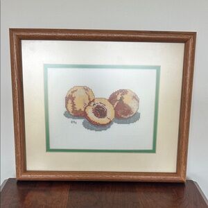 Vintage Framed Peach Cross-Stitch
